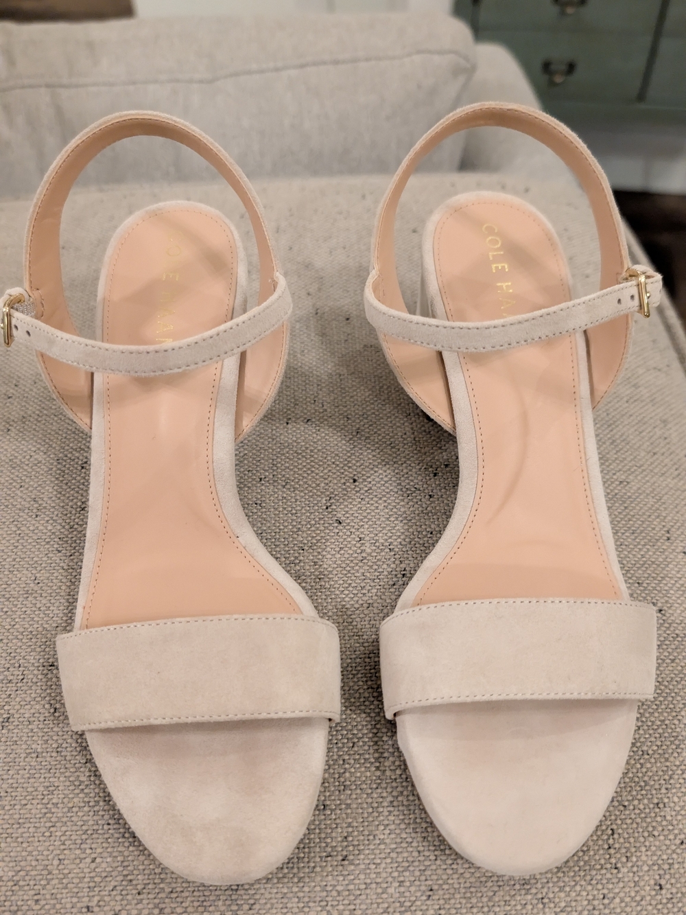 Cole Haan Light Beige Suede Open-Toe Ankle-Strap Sandals